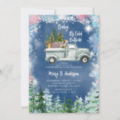 Winter Truck Animal Snowflakes Gender Reveal Einladung (Vorderseite)