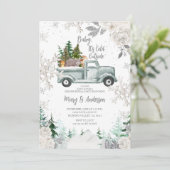 Winter Truck Animal White Floral Gender Reveal Einladung (Stehend Vorderseite)