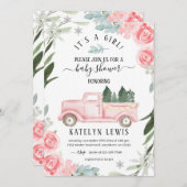 Winter Truck Baby Dusche Einladung Floral (Vorne/Hinten)