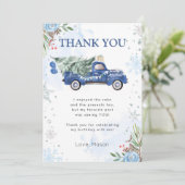 Winter Truck Blue Boy Geburtstag Danke Karte (Stehend Vorderseite)