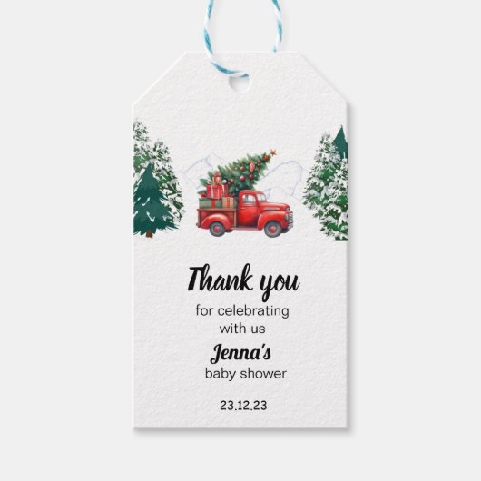 Winter Truck Forest Wonderland Kinderdusche Danke Geschenkanhänger (Vorderseite)