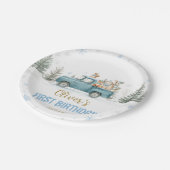 Winter Truck Onederland Forest Birthday Pappteller (Schrägansicht)