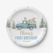 Winter Truck Onederland Wald Geburtstag Pappteller (Vorderseite)