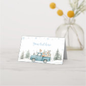Winter Truck Woodland Animals Birthday Food Tent Platzkarte (Vorderseite)