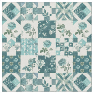 Winter Türkis Blau Patchwork Vintage Quilt Stoff