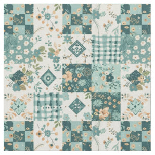Winter Türkis Blau Patchwork Vintage Quilt Stoff