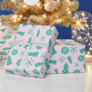 Winter Türkis Schneeflocken Weihnachtsbaum Festlic Geschenkpapier