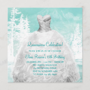 Winter Türkisblaue Schneeflocken Quinceanera Einladung