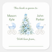 Winter twin boys Baby Shower Bookplates Quadratischer Aufkleber (Vorderseite)