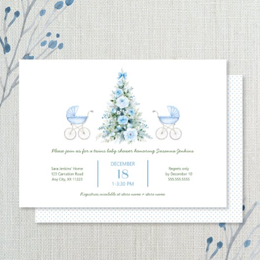 Winter twin boys Baby Shower Invitation Einladung