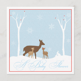 Winter Twin Girl Deers Babydusche Einladung