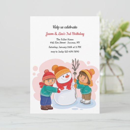 Winter Twins Geburtstagsparty Einladung (Stehend Vorderseite)