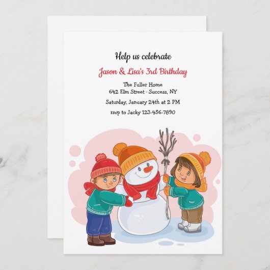 Winter Twins Geburtstagsparty Einladung (Vorne/Hinten)
