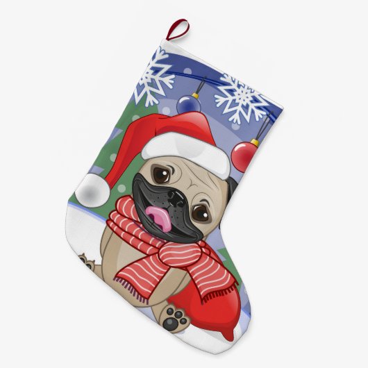 Winter-u. Weihnachtszeit-Mops Großer Weihnachtsstrumpf (Vorderansicht (hängend))
