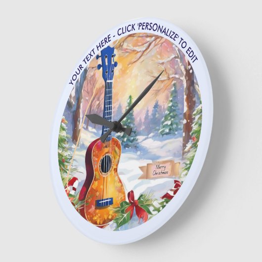 Winter Ukulele im Schnee Custom Text Weihnachten Große Wanduhr (Winkel)
