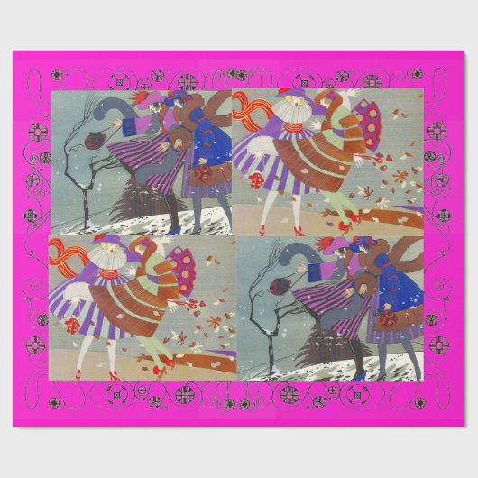 WINTER UND FALL ART DECO SCHÖNHEIT GESCHENKPAPIER (Flach)