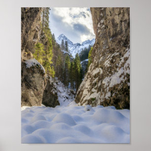 Winter- und Frühlingstal und -berge Poster