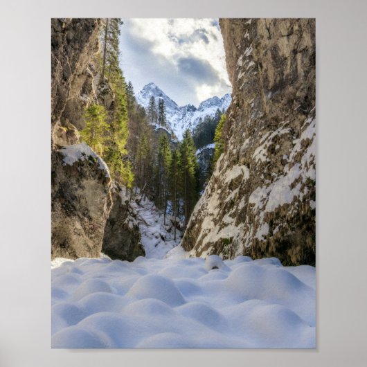 Winter- und Frühlingstal und Berge Poster (Vorne)