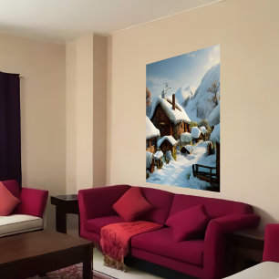 Winter und Schnee im Dorf   Art der AI Poster