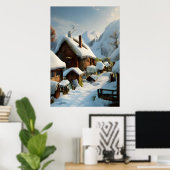 Winter und Schnee im Dorf | Art der AI Poster (Heimbüro)