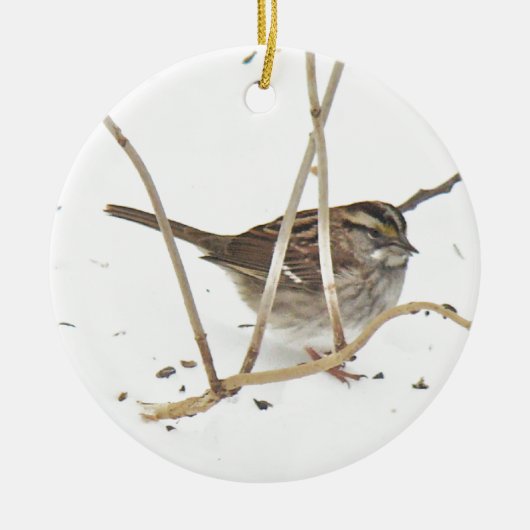 Winter und Sparrow Keramikornament (Vorne)