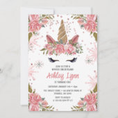 Winter Unicorn 1. Geburtstag Rosa Einladung (Vorderseite)