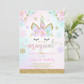 Winter Unicorn Einladung Winter ONEderland Party (Stehend Vorderseite)