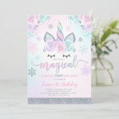 Winter Unicorn Einladung Winter ONEderland Party (Stehend Vorderseite)