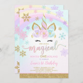 Winter Unicorn Einladung Winter ONEderland Party (Vorne/Hinten)