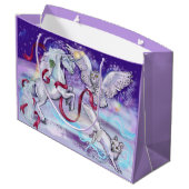 Winter Unicorn Fantasy Große Geschenktüte (Rückseite Schrägansicht)