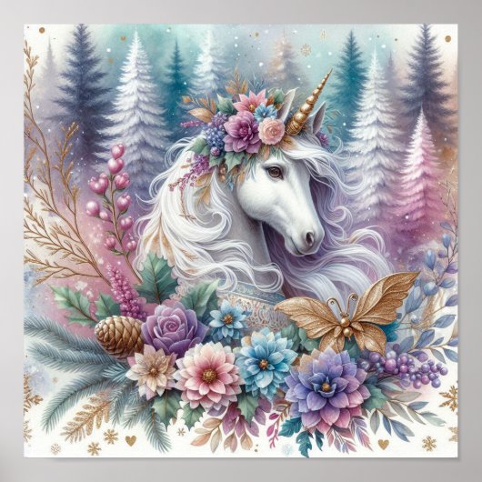 Winter Unicorn Magische Szene 3 Poster (Vorne)