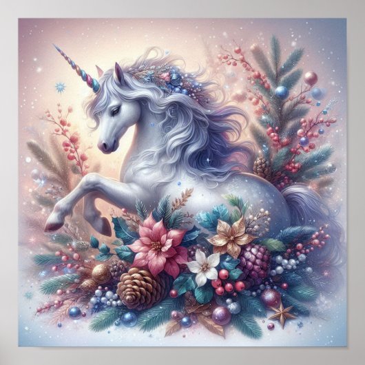Winter Unicorn Magische Szene 5 Poster (Vorne)