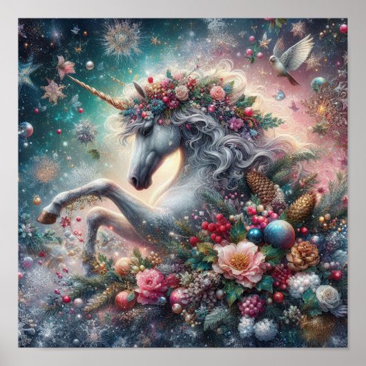 Winter Unicorn Magische Szene 7 Poster (Vorne)