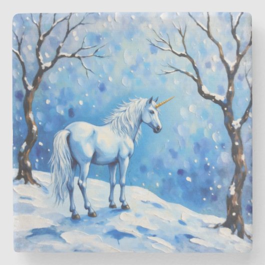 Winter Unicorn Steinuntersetzer (Vorderseite)