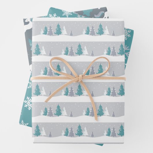 Winter Unicorns, Bäume und Schneeflocken Geschenkpapier Set (Beispiel)