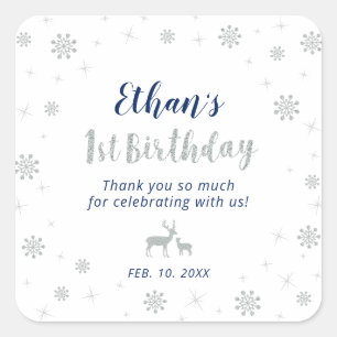 Winter Unterland, Custom Silber Navy 1. Geburtstag Quadratischer Aufkleber