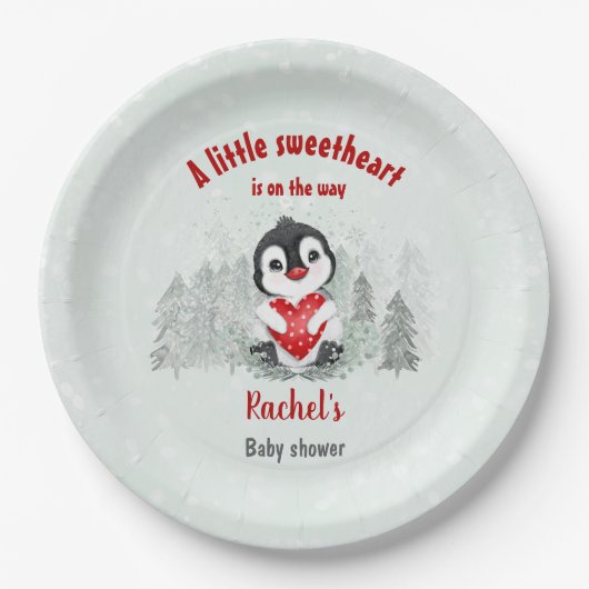 Winter Valentines Pinguin Boy Baby Dusche Pappteller (Vorderseite)