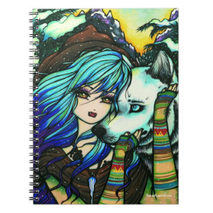 Winter-Vampir-Wolf-Schneebirg-Mädchen Fantasy-Kuns Notizblock