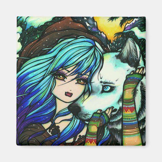 Winter Vampire Wolf Snow Girl Kunst, Dichtung und Magnet (Vorne)