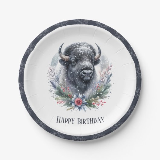 Winter Vibes American Buffalo - Geburtstag Pappteller (Vorderseite)