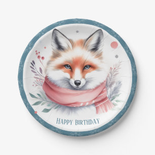 Winter Vibes Fox mit Scarf Geburtstag Pappteller