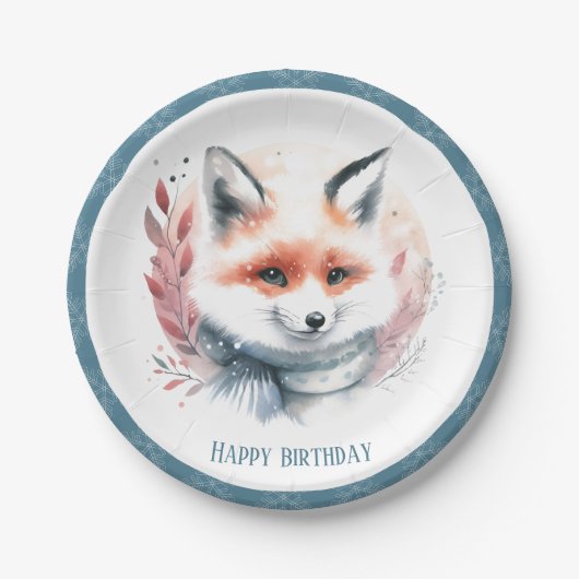 Winter Vibes Fox mit Scarf Geburtstag Pappteller (Vorderseite)