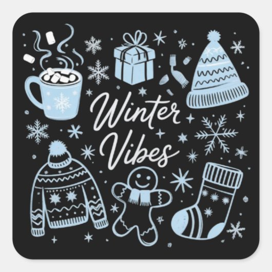 Winter Vibes Holiday Xmas Season Snowflakes Quadratischer Aufkleber (Vorderseite)