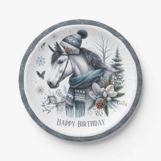 Winter Vibes Horse - Geburtstag Pappteller (Vorderseite)