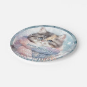 Winter Vibes Katze mit Scarf Geburtstag Pappteller (Schrägansicht)