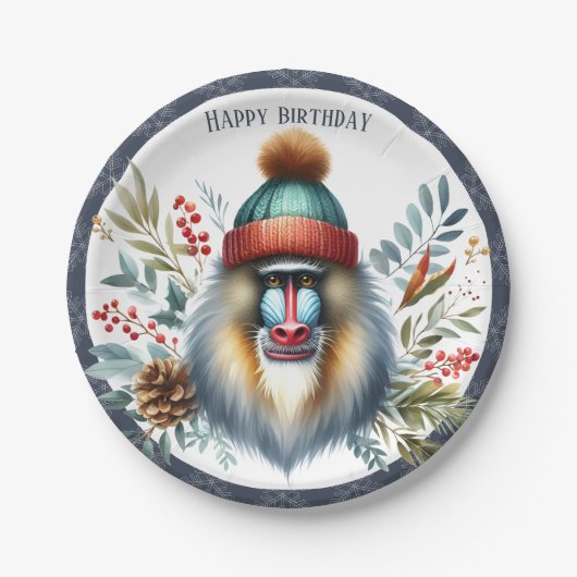 Winter Vibes Mandrill - Geburtstag Pappteller (Vorderseite)