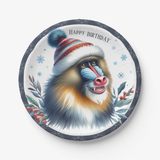Winter Vibes Mandrill - Geburtstag Pappteller (Vorderseite)