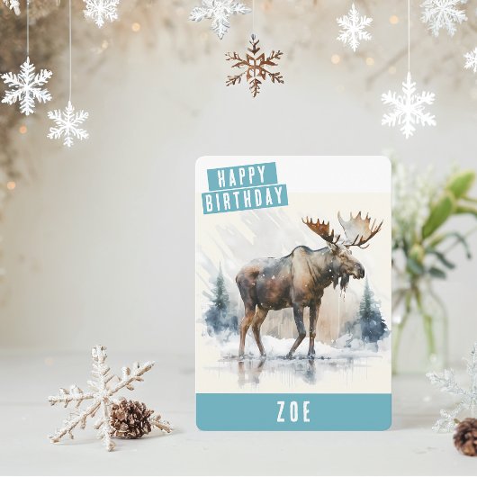 Winter vibes Moose Birthday Card Feiertagskarte