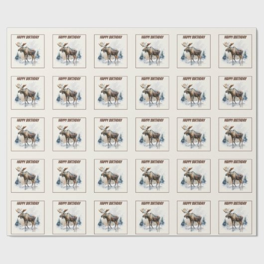 Winter vibes Moose - Geburtstag Geschenkpapier (Flach)