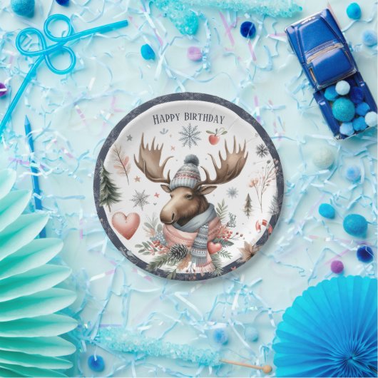Winter Vibes Moose - Geburtstag Pappteller (Party)